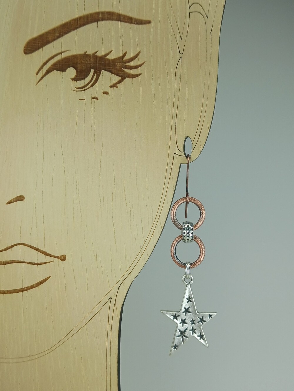 Star Earrings Silver Copper Rustic Americana Artisan Hand Crafted - Picture 4 of 5